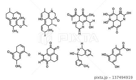 Black Solid Fragrant Terpene Molecular Silhouettes Set of Six on White Background Black Solid Fragrant Terpene Molecular Silhouettes Set of Six on White Background 137494919