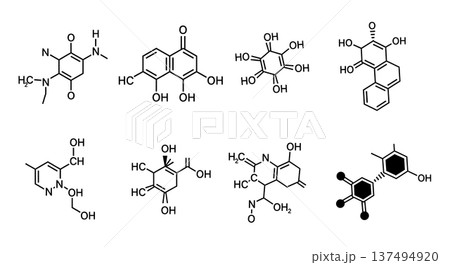 Black Solid Fragrant Terpene Molecular Silhouettes Set of Six on White Background Black Solid Fragrant Terpene Molecular Silhouettes Set of Six on White Background 137494920