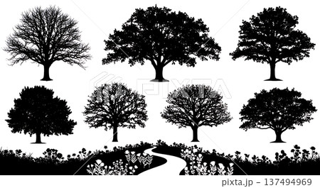 Black Solid Garden Path Oak Silhouettes Set of Six 137494969