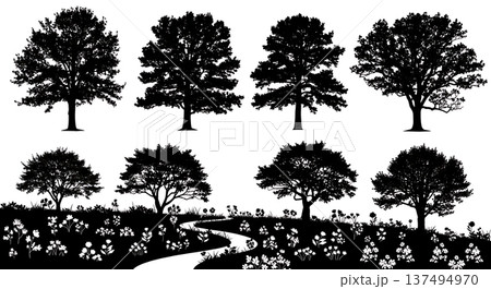 Black Solid Garden Path Oak Silhouettes Set of Six 137494970