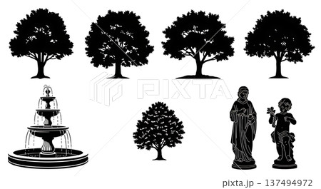 Black Solid Garden Oak Tree Silhouettes Set of Six 137494972