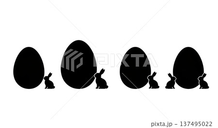 Black Solid Giant Egg and Bunny Silhouettes Set of Six on White Background Black Solid Giant Egg and Bunny Silhouettes Set of Six on White Background 137495022