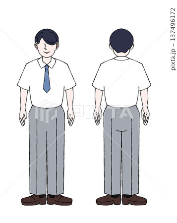 男子高校生 学生 制服 夏服 全身 立ち姿 正面 後ろ姿 イラスト 男子高校生 学生 制服 夏服 全身 立ち姿 正面 後ろ姿 イラスト 137496172