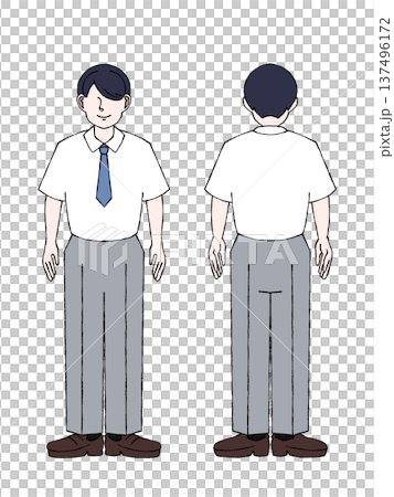 男子高校生 学生 制服 夏服 全身 立ち姿 正面 後ろ姿 イラスト 男子高校生 学生 制服 夏服 全身 立ち姿 正面 後ろ姿 イラスト 137496172