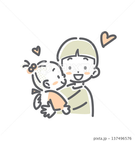 妹が生まれて嬉しい男の子　シンプルでお洒落な線画イラスト 137496576
