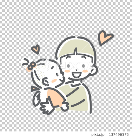 妹が生まれて嬉しい男の子　シンプルでお洒落な線画イラスト 137496576