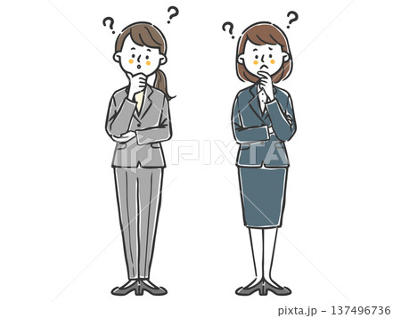 疑問を持つ女性会社員　全身　ベクター 137496736