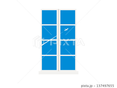 白い窓から青空にひこうき雲が見えるイラスト 白い窓から青空にひこうき雲が見えるイラスト 137497655