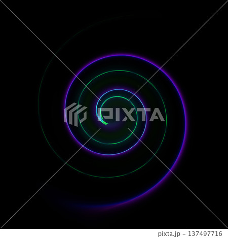 Neon spiral glow: a colorful, hypnotic ring pattern set against a dark background Neon spiral glow: a colorful, hypnotic ring pattern set against a dark background 137497716