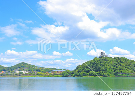 愛知県犬山市、国宝犬山城と木曽川の風景 137497784