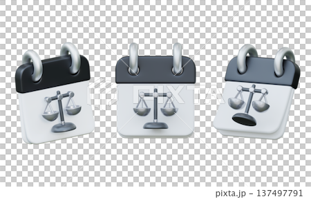 3D Calendar with Scales of Justice Icon for Legal Schedule and Court Date Concept 3D Calendar with Scales of Justice Icon for Legal Schedule and Court Date Concept 137497791