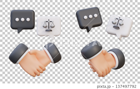 3D Handshake with Law Icon Speech Bubble for Legal Agreement and Contract Concept 3D Handshake with Law Icon Speech Bubble for Legal Agreement and Contract Concept 137497792