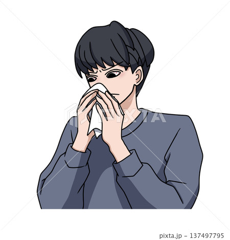 ティッシュで鼻をかむ男性 花粉症や風邪のイメージ ティッシュで鼻をかむ男性 花粉症や風邪のイメージ 137497795