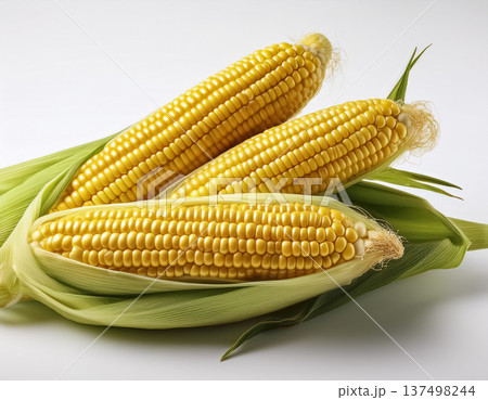 新鮮なトウモロコシ｜白背景の夏野菜素材 137498244
