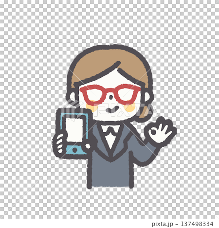可愛的職業女性臉部表情姿勢插畫集 137498334