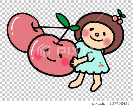 Cute bob hair girl holding a big pink cherry 137498425