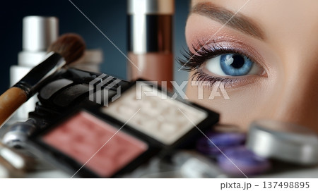 化粧をする若い女性のクローズアップ 化粧をする若い女性のクローズアップ 137498895