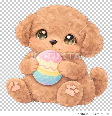 【復活節】玩具貴賓犬抱著彩蛋的插圖 137498926
