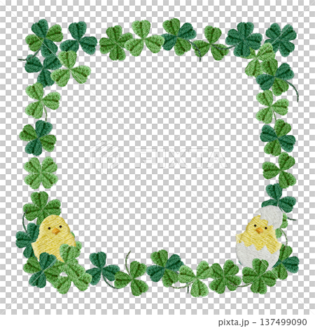 [Clover and chick frame] Hand embroidery illustration material 137499090