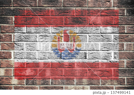 French Polynesia flag on old brick wall background 137499141