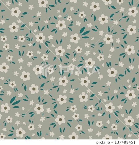 Sage Green Ditsy Floral Meadow Pattern 137499451
