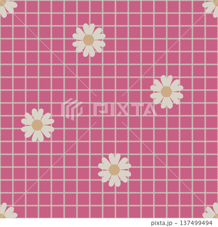 Magenta Retro Daisy Check Textile Designのイラスト素材 [137499494] - PIXTA