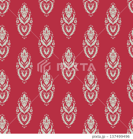 Vibrant Red Folk Floral Damask Motif Vibrant Red Folk Floral Damask Motif 137499496
