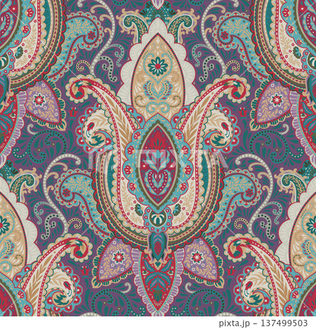 Royal Purple Gold Paisley Floral Pattern 137499503