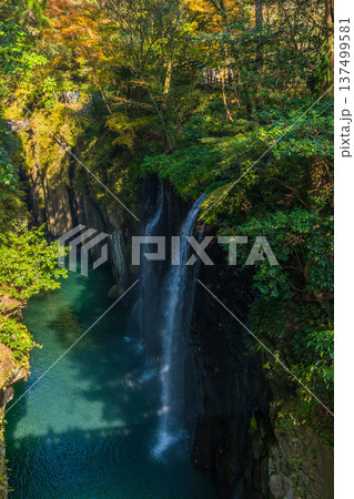 秋の宮崎県高千穂町　紅葉の高千穂峡　真名井の滝 137499581