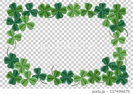 【クローバーのフレーム】手刺繍イラスト素材 137499879