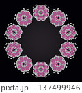 Pink Beaded Floral Round Motif on Black 137499946