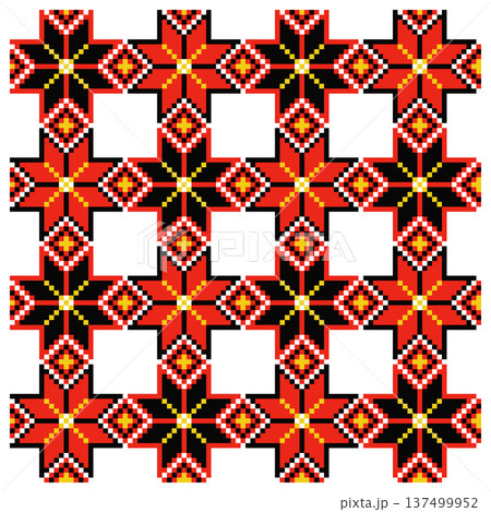Ukrainian Pixel Alatyr Star Seamless Tile Pattern 137499952