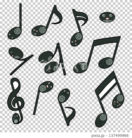 Illustration of musical notes with a tadpole motif: Fusion of music and nature Illustration of musical notes with a tadpole motif: Fusion of music and nature 137499966