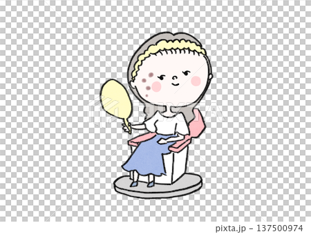 シミ取りレーザー治療後の肌を鏡を見て微笑む女性（美容医療） 137500974