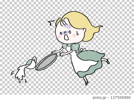 ティーカップを落としてこぼしてしまいショックを受ける女性(覆水盆に返らず) ティーカップを落としてこぼしてしまいショックを受ける女性(覆水盆に返らず) 137500980
