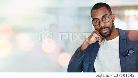 Portrait, business and black man in glasses at office on bokeh mockup space. Face, professional and confident African entrepreneur, consultant and employee worker in company workplace in Nigeria. Portrait, business and black man in glasses at office on bokeh mockup space. Face, professional and confident African entrepreneur, consultant and employee worker in company workplace in Nigeria. 137501542