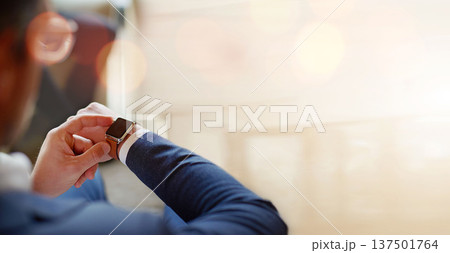 Check watch, person and time management with banner, business and mockup space with productivity. Corporate employee, job and workflow with clock, responsibility and bokeh, hands and schedule Check watch, person and time management with banner, business and mockup space with productivity. Corporate employee, job and workflow with clock, responsibility and bokeh, hands and schedule 137501764