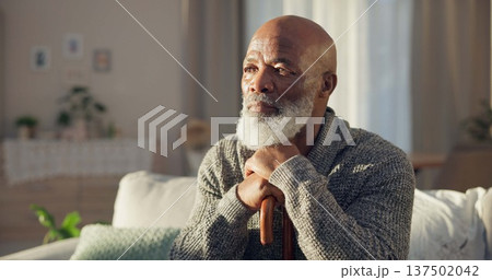 Home, thinking and old man with depression, memory and remember with retirement, alone and sad. Male person, elderly guy or pensioner in a living room, depressed and mental health issue with thoughts Home, thinking and old man with depression, memory and remember with retirement, alone and sad. Male person, elderly guy or pensioner in a living room, depressed and mental health issue with thoughts 137502042