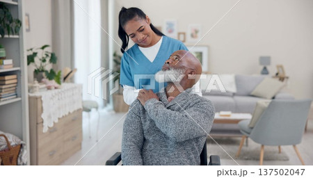 Senior man, wheelchair and woman support with nurse help and healthcare in retirement home. Caregiver, employee and elderly care with person with disability with patient ready for physiotherapy Senior man, wheelchair and woman support with nurse help and healthcare in retirement home. Caregiver, employee and elderly care with person with disability with patient ready for physiotherapy 137502047