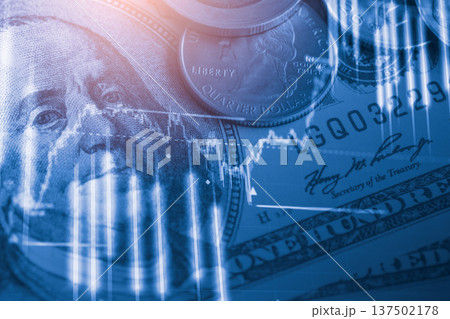 Stock market or forex trading graph and candlestick chart suitable for financial investment concept. Economy trends background for business idea and all art work design. Abstract finance background. 137502178