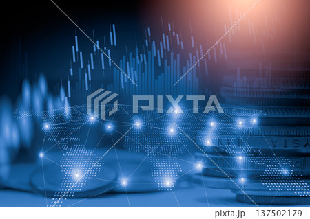 Stock market or forex trading graph and candlestick chart suitable for financial investment concept. Economy trends background for business idea and all art work design. Abstract finance background. Stock market or forex trading graph and candlestick chart suitable for financial investment concept. Economy trends background for business idea and all art work design. Abstract finance background. 137502179