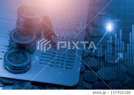Stock market or forex trading graph and candlestick chart suitable for financial investment concept. Economy trends background for business idea and all art work design. Abstract finance background. 137502180