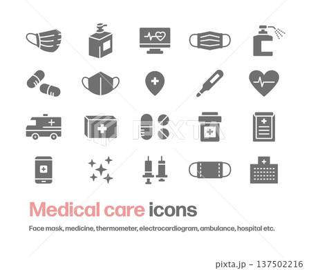 フェイスマスク,薬,病院,救急車,消毒などのシンプルなシルエットアイコン 137502216