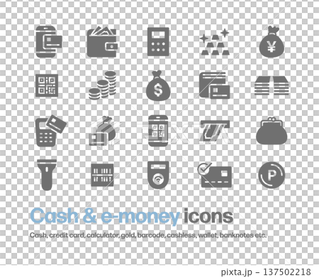 Icon set of money, electronic money, banknotes, coins, etc. 137502218