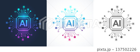 Modern handmade vector icon, sign, logo circuit line style in the Artificial intelligence concept. Set AI processor icon flat design. Motherboard digital chip AI. 137502226