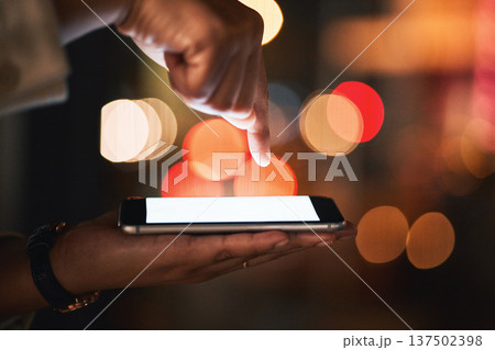 Hand, phone and fingerprint access with a business person outdoor in the city closeup at night. Cybersecurity, password and biometrics with an employee holding a mobile for a social media dashboard Hand, phone and fingerprint access with a business person outdoor in the city closeup at night. Cybersecurity, password and biometrics with an employee holding a mobile for a social media dashboard 137502398