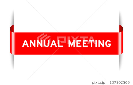 Red color inserted label banner with word annual meeting on white background 137502509