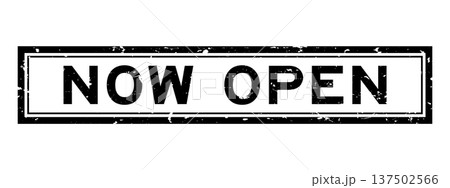 Grunge black now open word square rubber seal stamp on white background 137502566