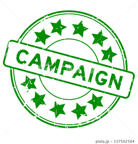 Grunge green campaign word with star icon round rubber seal stamp on white background 137502584