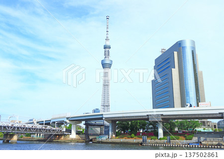 東京都墨田区、東京スカイツリーと隅田川の風景 137502861